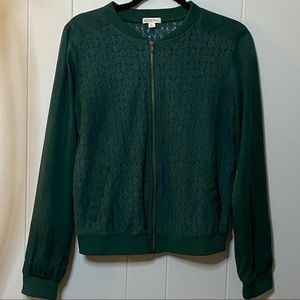 Green Eyelet Bomber Jacket